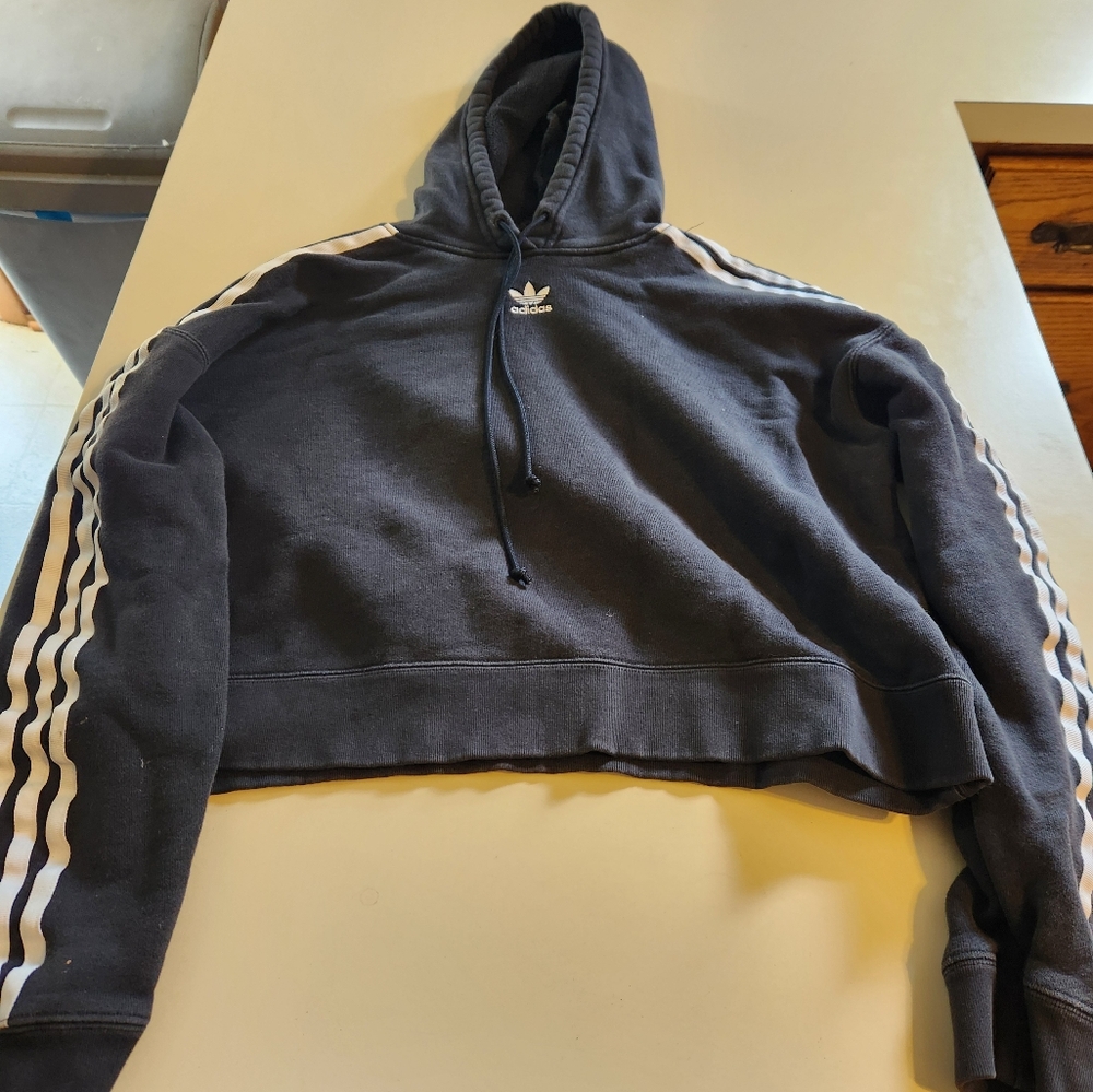 Girl's Adidas Black Crop Hooded Sweatshirt